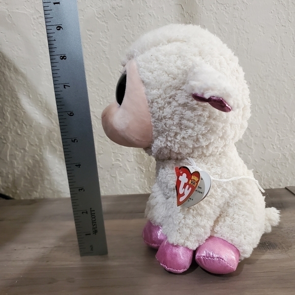 TY Beanie Boo Twinkle White and Pink Lamb Plush Stuffed Animal 9" Glitter Eyes - Picture 3 of 7